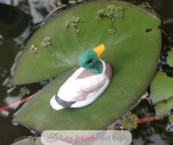 Figurine canard colvert en bois marron et vert - Wudimals
