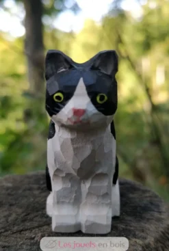 Figurine chat en bois noir et blanc - Wudimals