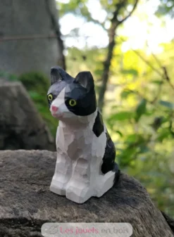 Figurine chat en bois noir et blanc - Wudimals