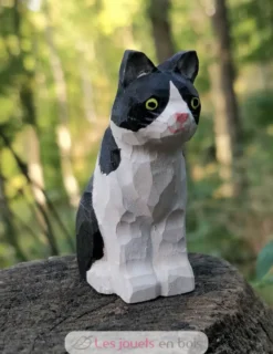 Figurine chat en bois noir et blanc - Wudimals