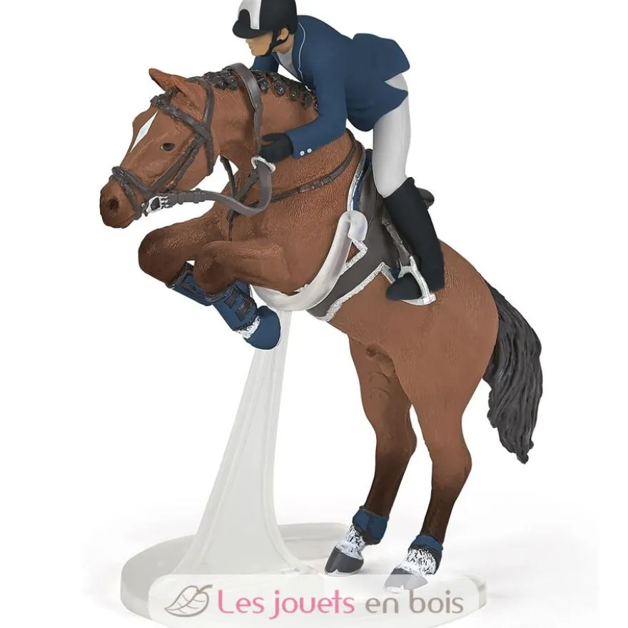 Figurine Cheval de saut d'obstacle et son cavalier - Papo