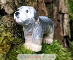 Figurine chien en bois noir et blanc - Wudimals