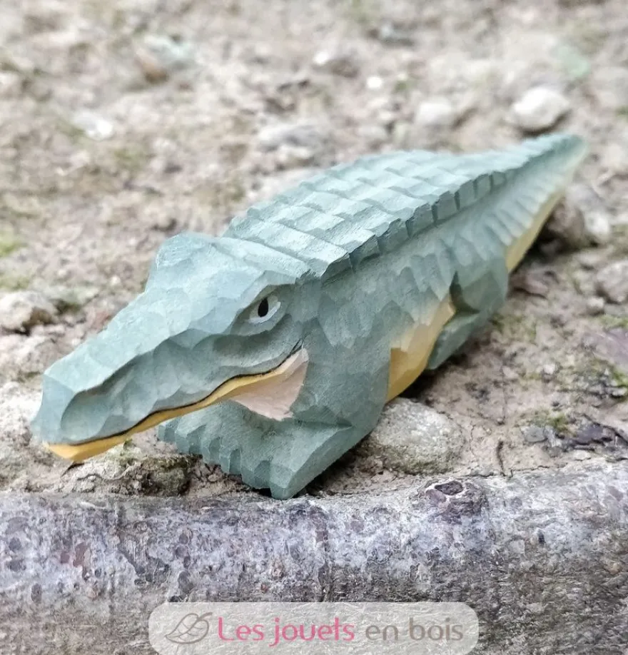 Figurine Crocodile en bois vert gris - Wudimals