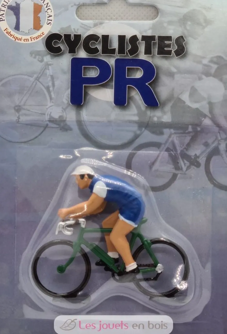 Figurine cycliste D Sprinteur Maillot bleu manches blanches - Fonderie Roger