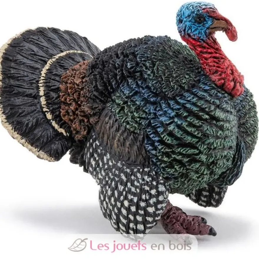 Figurine Dindon noir rouge et bleu - Papo