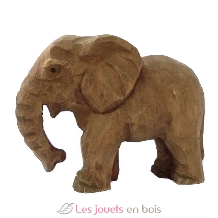 Figurine Eléphanteau en bois, marron gris - Wudimals