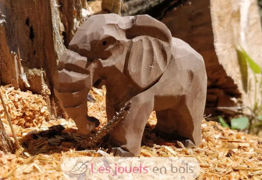 Figurine Eléphanteau en bois, marron gris - Wudimals