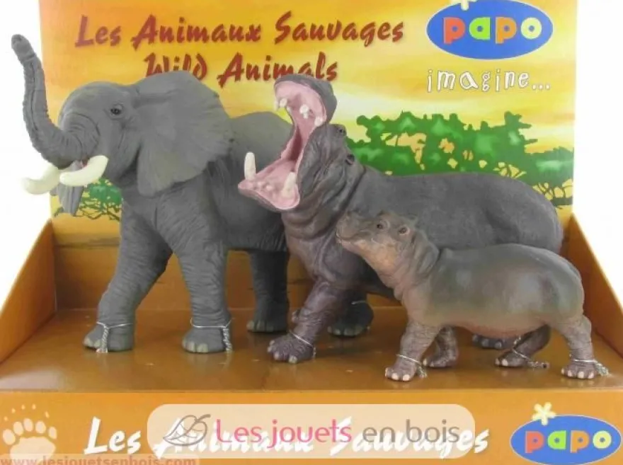 Figurine Eléphant, hippopotame et son petit - Papo