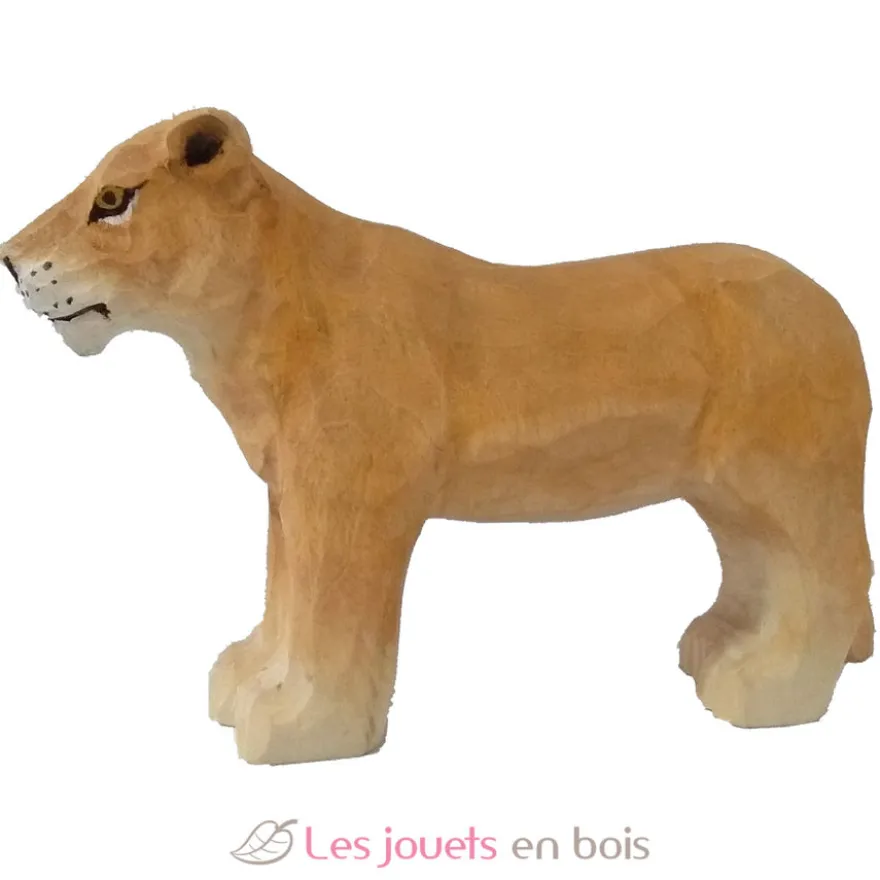 Figurine Lionne en bois, beige marron - Wudimals