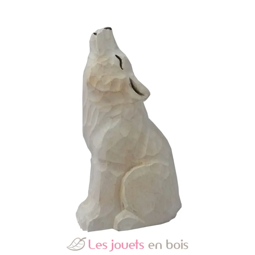 Figurine loup arctique en bois, blanc gris - Wudimals