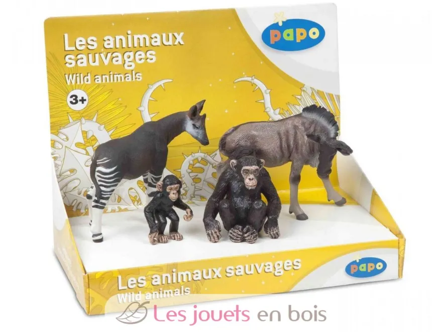 Figurine Okapi, Gnou, un chimpanzé et son petit - Papo