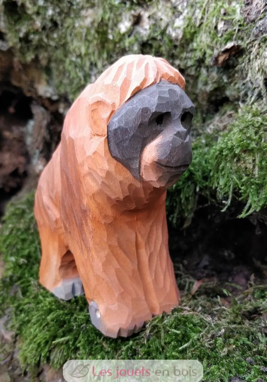Figurine orang-outan en bois marron orange - Wudimals