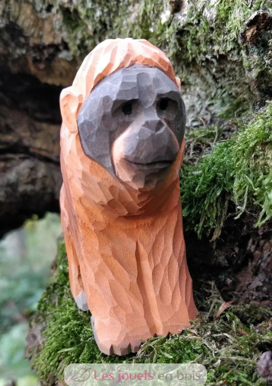 Figurine orang-outan en bois marron orange - Wudimals