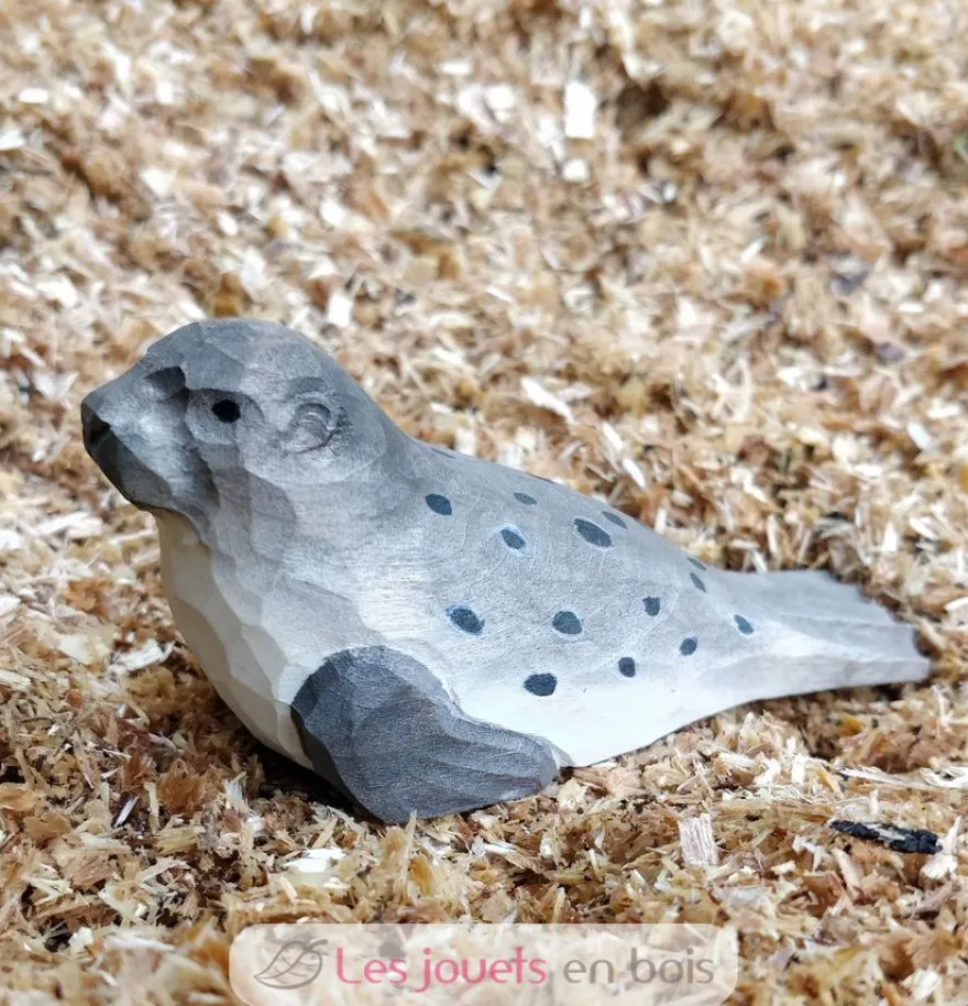 Figurine phoque commun en bois gris - Wudimals