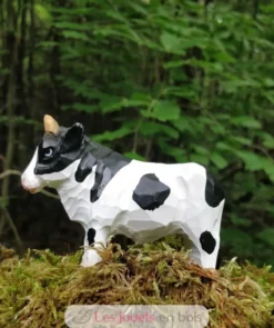 Figurine Taureau en bois noir et blanc - Wudimals