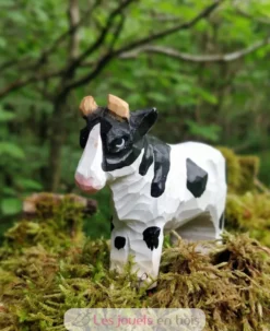 Figurine Taureau en bois noir et blanc - Wudimals