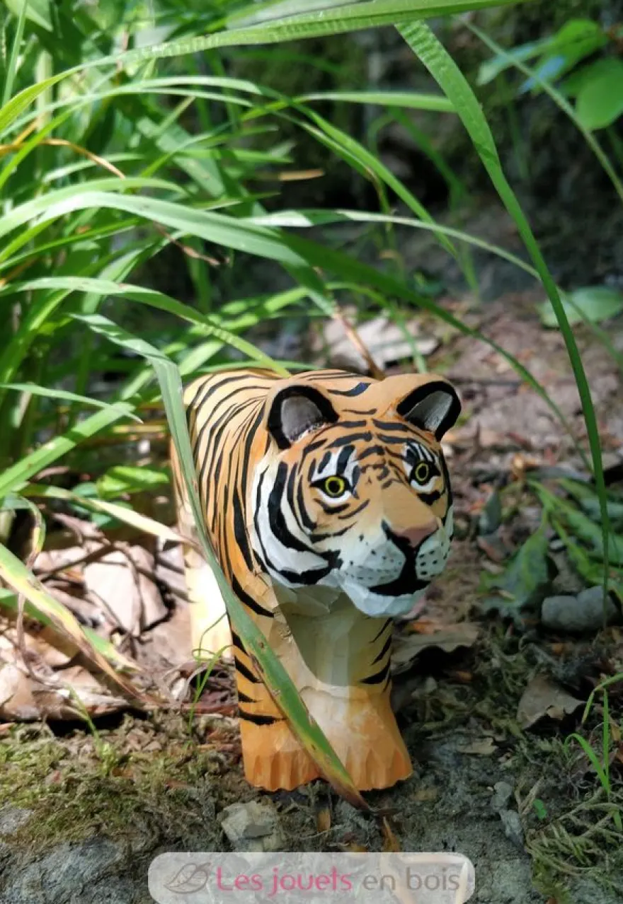 Figurine Tigre en bois, orange et noir - Wudimals