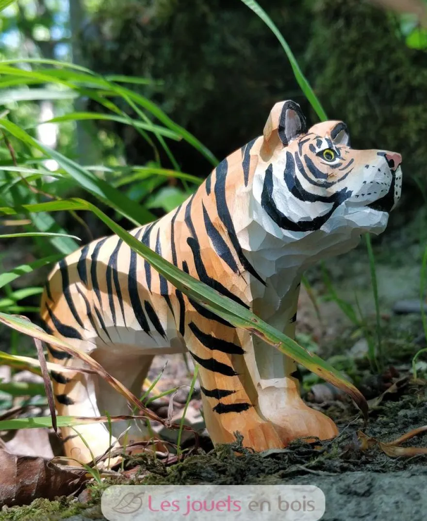 Figurine Tigre en bois, orange et noir - Wudimals