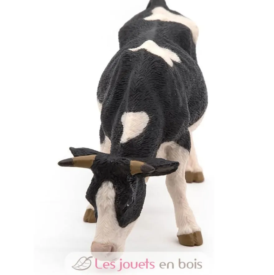Figurine Vache noire et blanche broutant - Papo