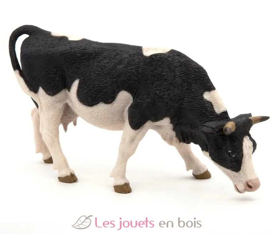 Figurine Vache noire et blanche broutant - Papo