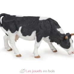 Figurine Vache noire et blanche broutant - Papo