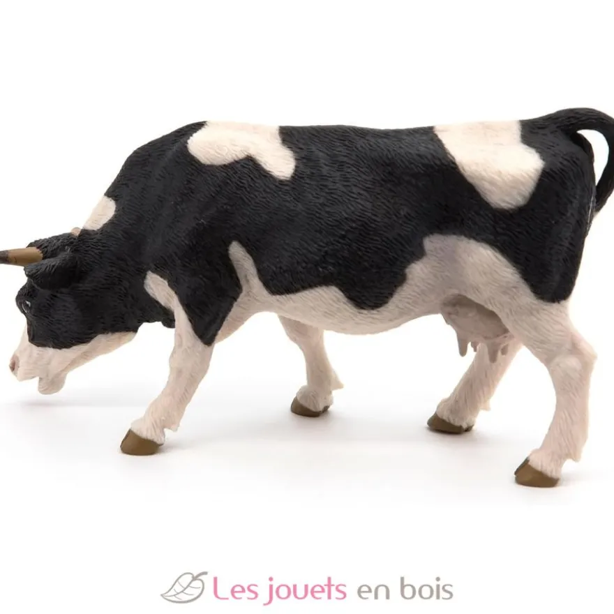 Figurine Vache noire et blanche broutant - Papo