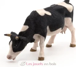 Figurine Vache noire et blanche broutant - Papo