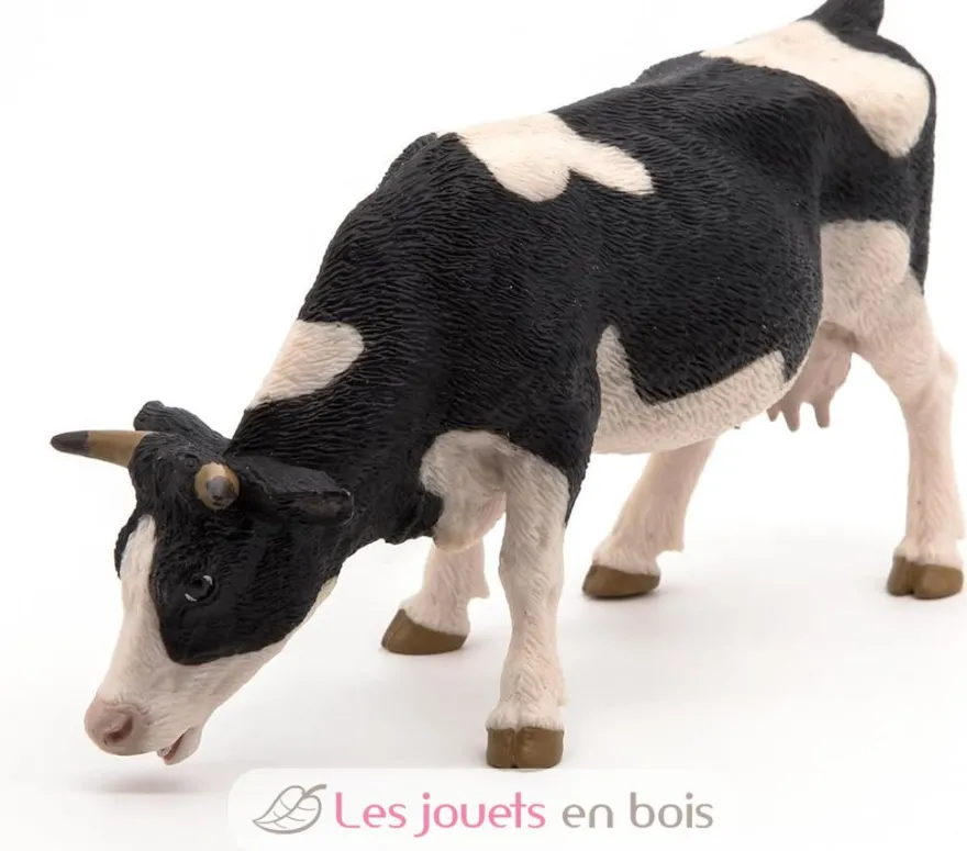 Figurine Vache noire et blanche broutant - Papo