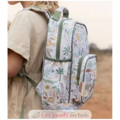 Grand sac à dos Safari Friends blanc à motifs - Little Dutch