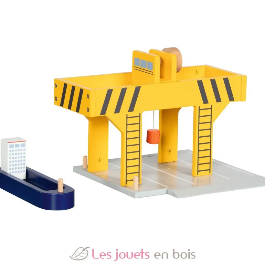 Grue portuaire en bois jaune - Goki