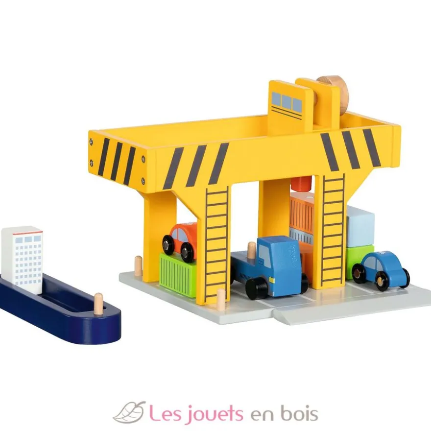 Grue portuaire en bois jaune - Goki
