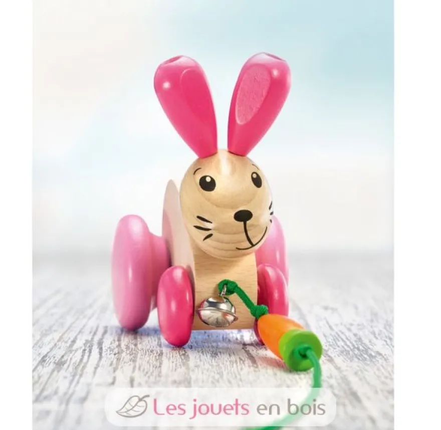 Hanna Hoppel lapin en bois massif à tirer - Selecta