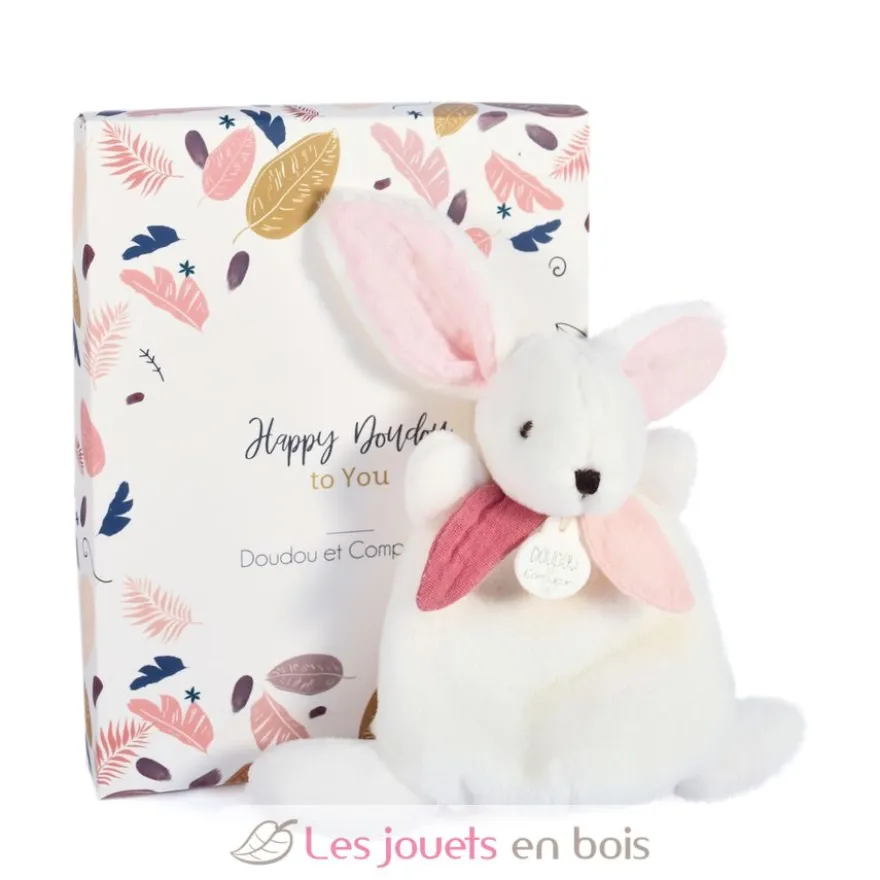 Happy Boho Mini Doudou Lapin rose 17 cm - Doudou et Compagnie