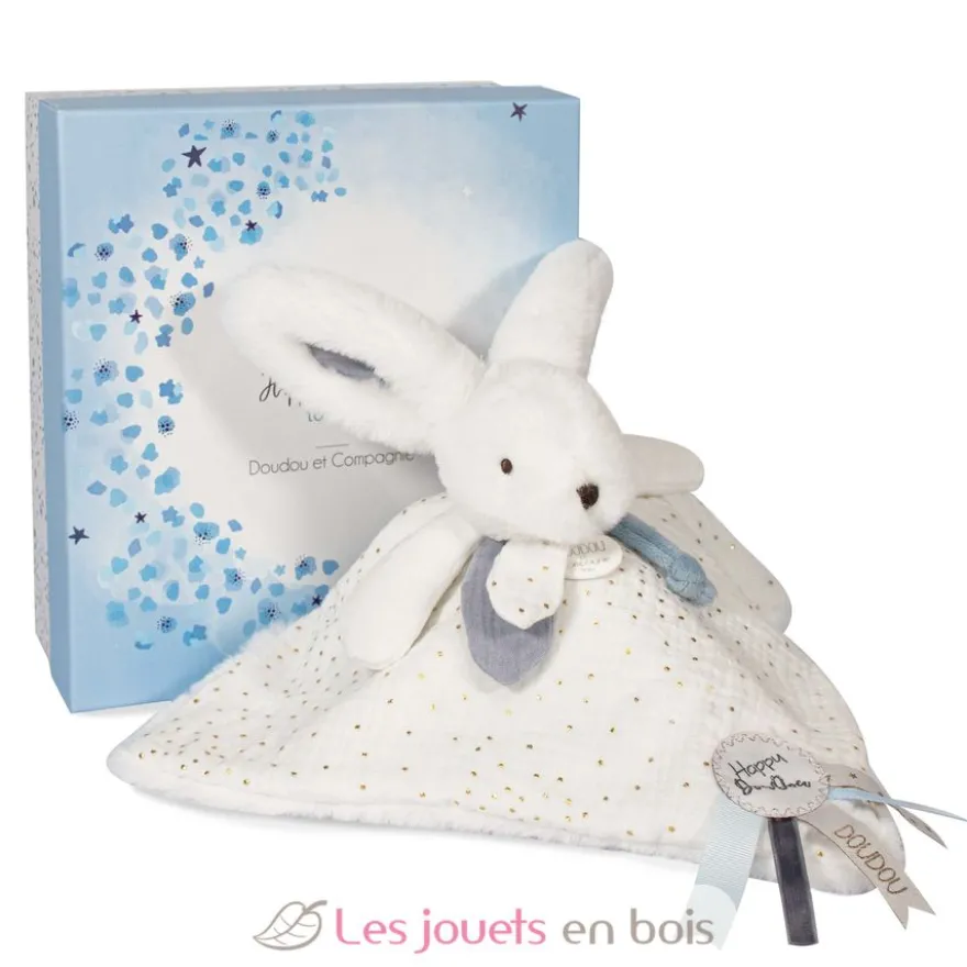 Happy Glossy Doudou Pompon Blanc - Doudou et Compagnie