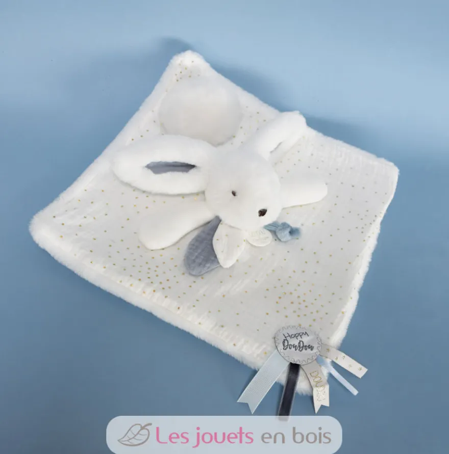 Happy Glossy Doudou Pompon Blanc - Doudou et Compagnie