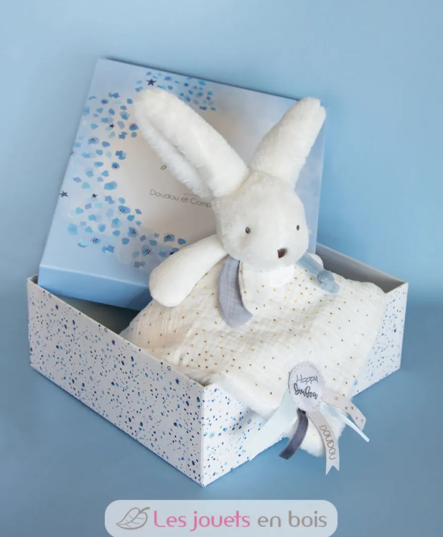 Happy Glossy Doudou Pompon Blanc - Doudou et Compagnie