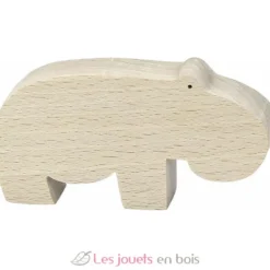 Hippopotame Pompon beige bois naturel Vilac