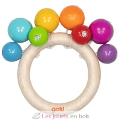 Hochet anneau en bois avec perles arc-en-ciel - Goki