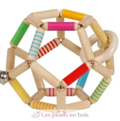 Hochet balle flexible en bois rayée - Goki