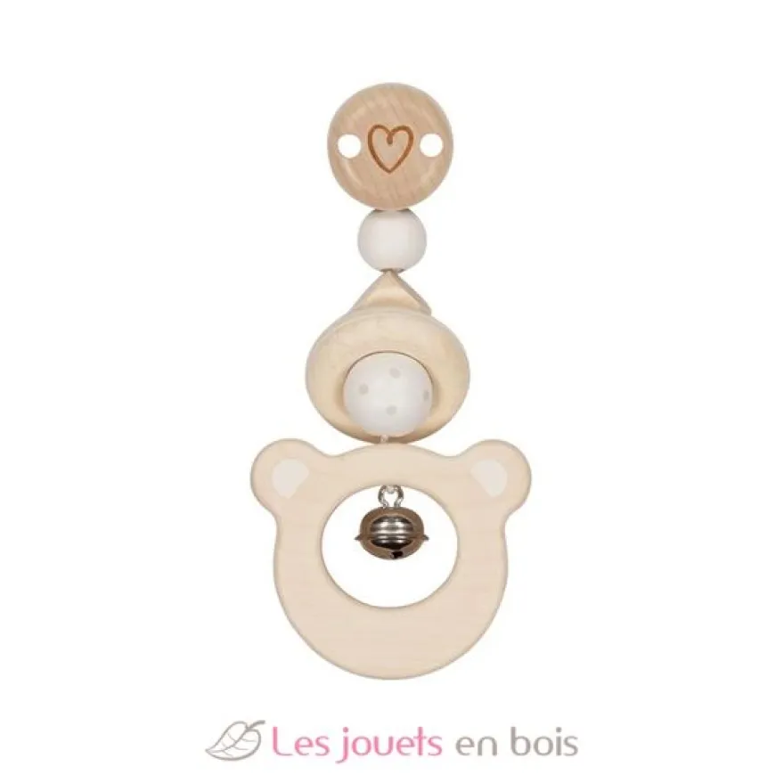 Hochet en bois avec clip Ours - Goki