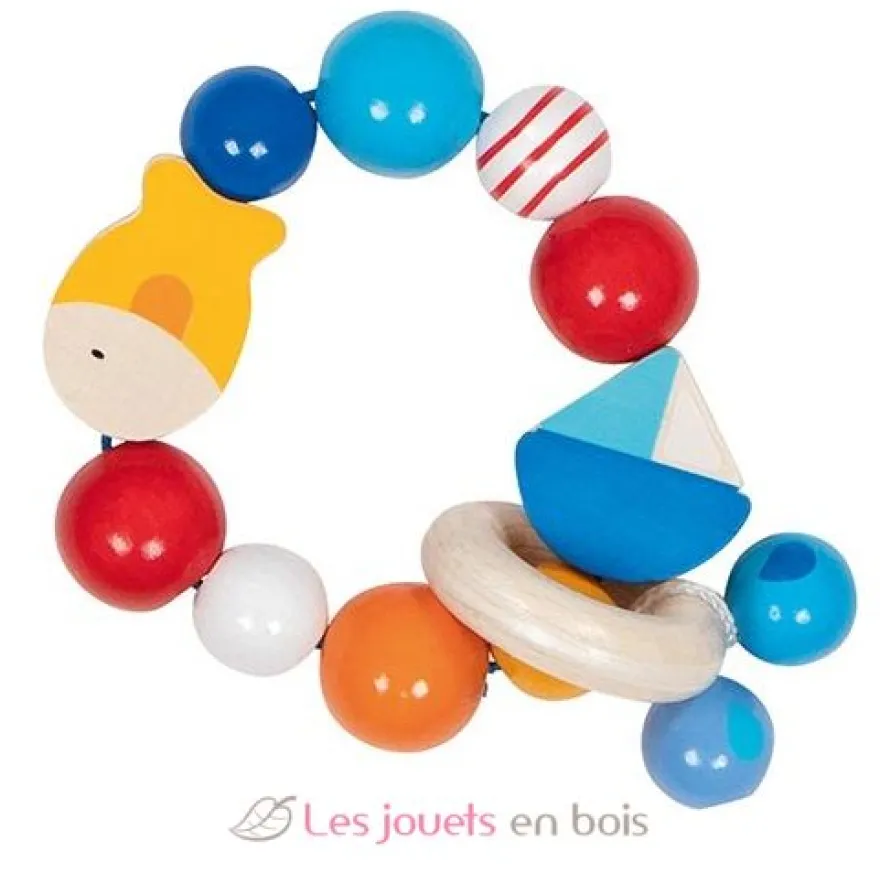 Hochet en bois bateau et poisson - Goki