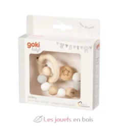 Hochet en bois et silicone étoile gris blanc - Goki