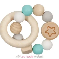 Hochet en bois et silicone étoile turquoise - Goki