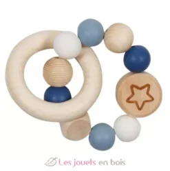 Hochet en bois et silicone étoile bleu - Goki