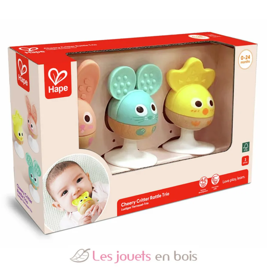 Hochets animaux à ventouse - Bois et silicone - Hape