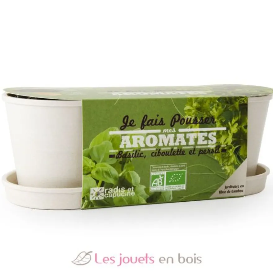 Jardinière en bambou aromates bio - Radis et Capucine