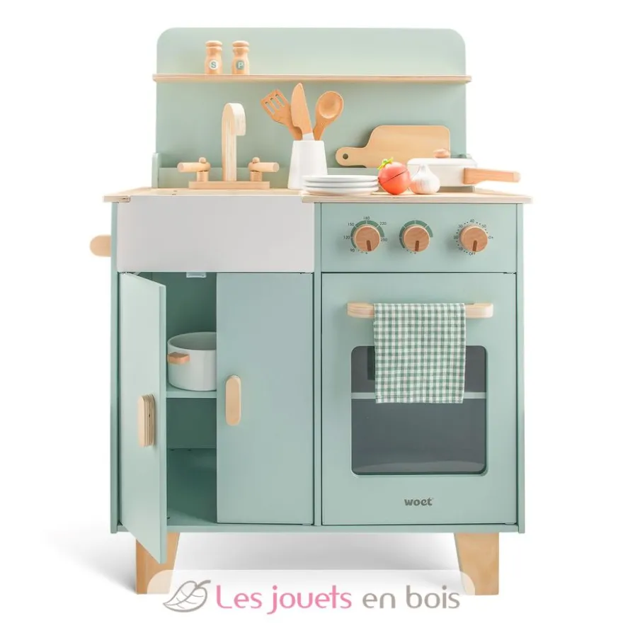 Kitchenette en bois pour enfant vert menthe - New Classic Toys