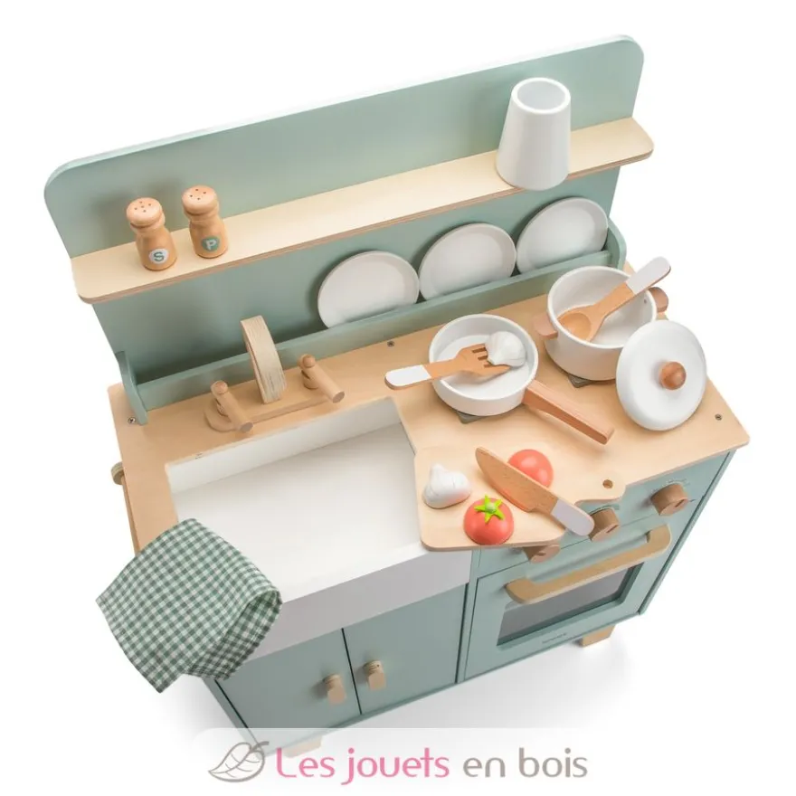 Kitchenette en bois pour enfant vert menthe - New Classic Toys