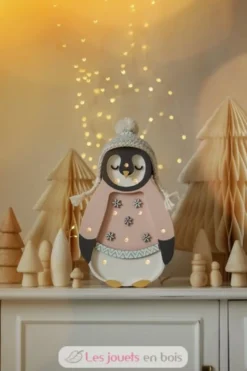 Lampe veilleuse en bois pingouin rose - Little Light