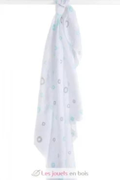 Lange mousseline - Cercles bleu/gris - Lulujo